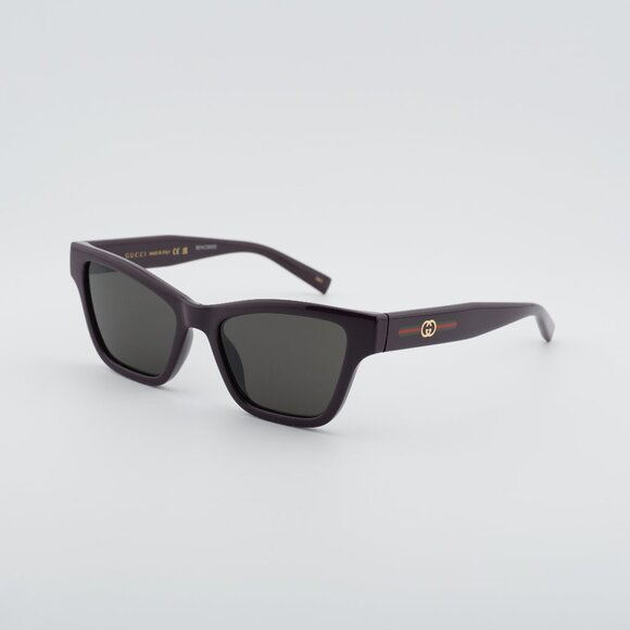 Gucci GG1982S 003 Sunglasses Shiny Dark Purple Cat Eye Frame, Solid Smoke Lenses main image 6
